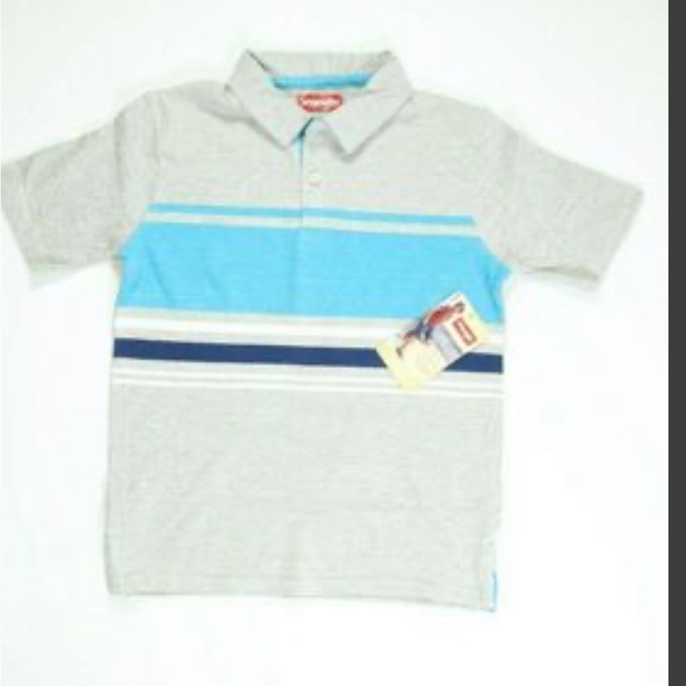 Boy's Polo Shirt Grey  & Blue Striped - Large (8-10)Wrangler' NWT
